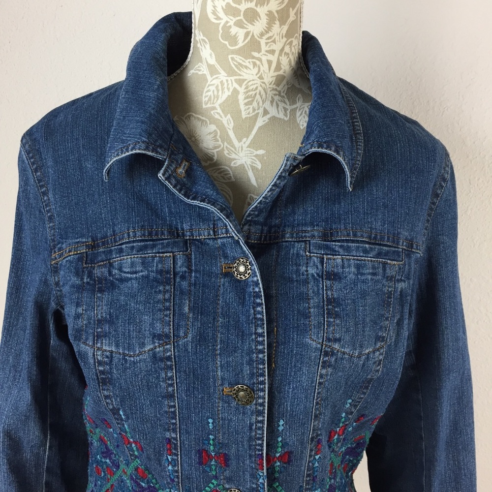 Coldwater Creek Embroidered Denim Jean Jacket Small Floral embellished - Picture 3 of 8